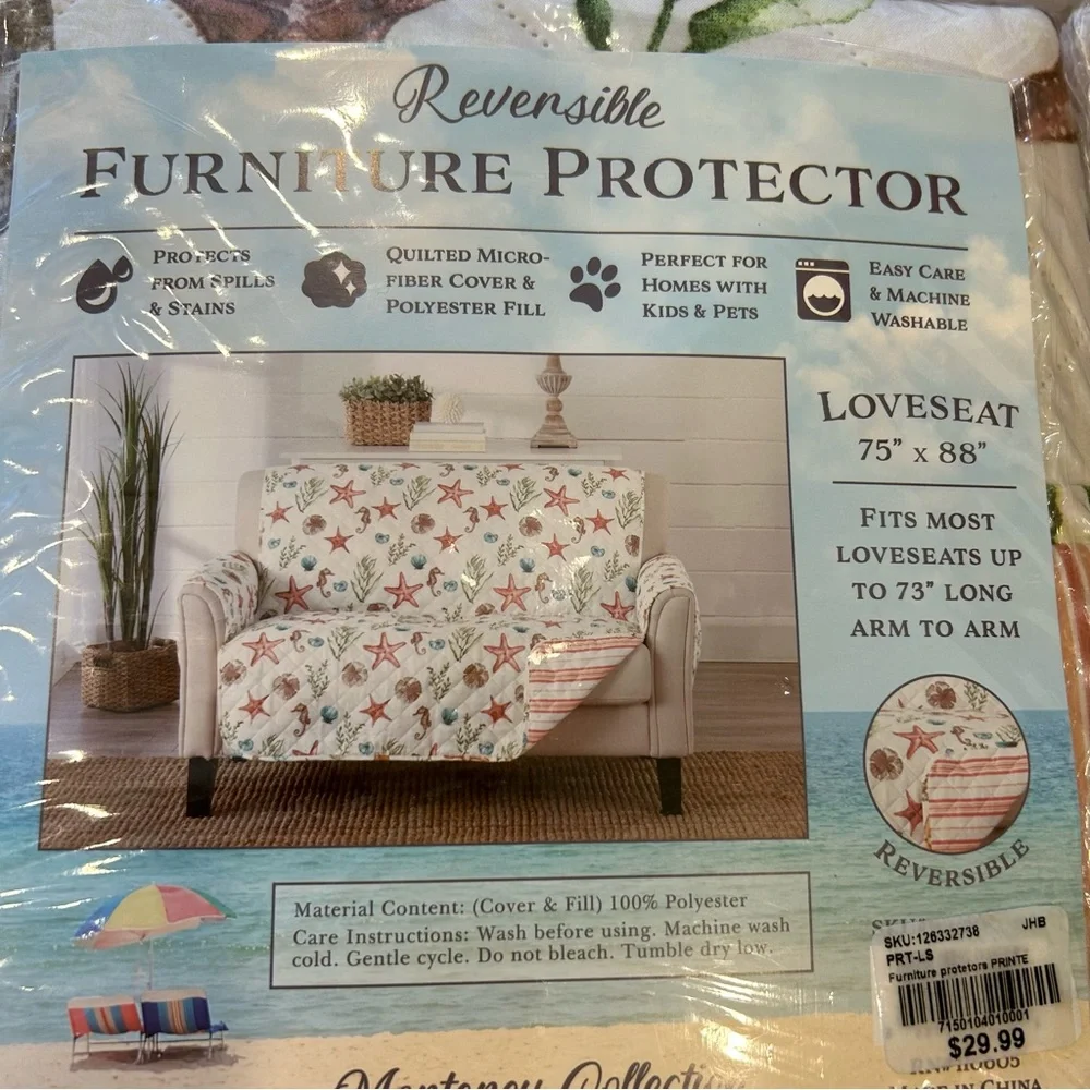 Monterey Collection Reversible Quilted Coastal Loveseat Protector 75x88 NEW